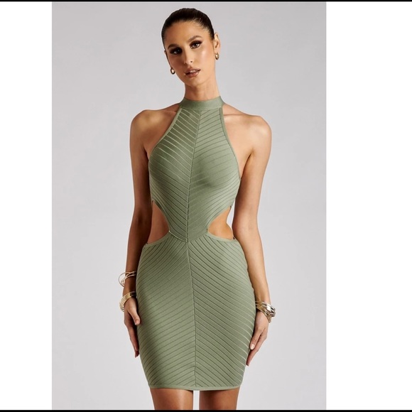 Meshki Lauryn Halter Mini Dress Bandage - Sage - Picture 2 of 3